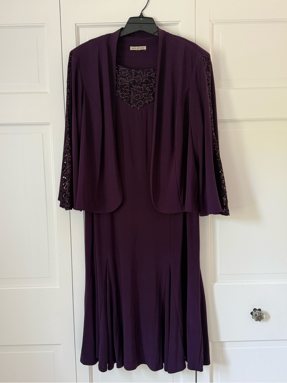 Maya Brooke Plum Lace and Sequin Dress with Jacket
